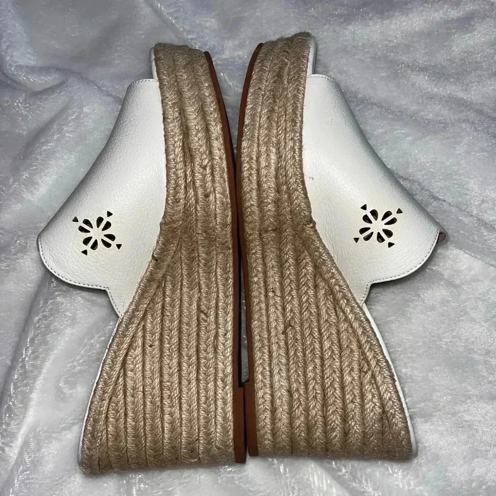 Kate Spade New York Tia Espadrille Wedge Leather Sandals White 9